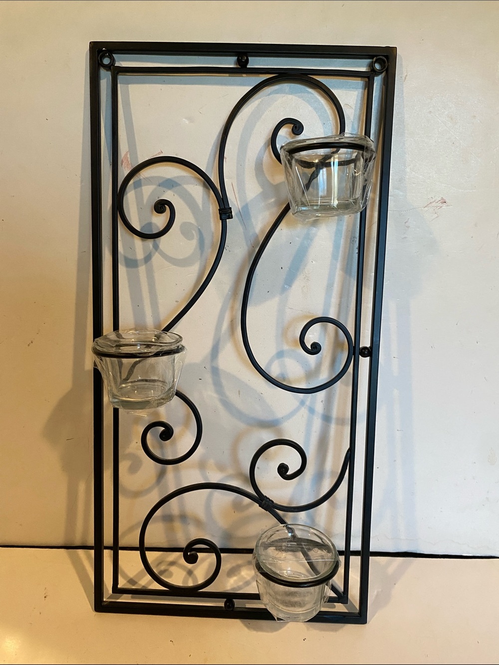 NWOT Black Wrought Iron Scrollwork Wall Decor Candleholder